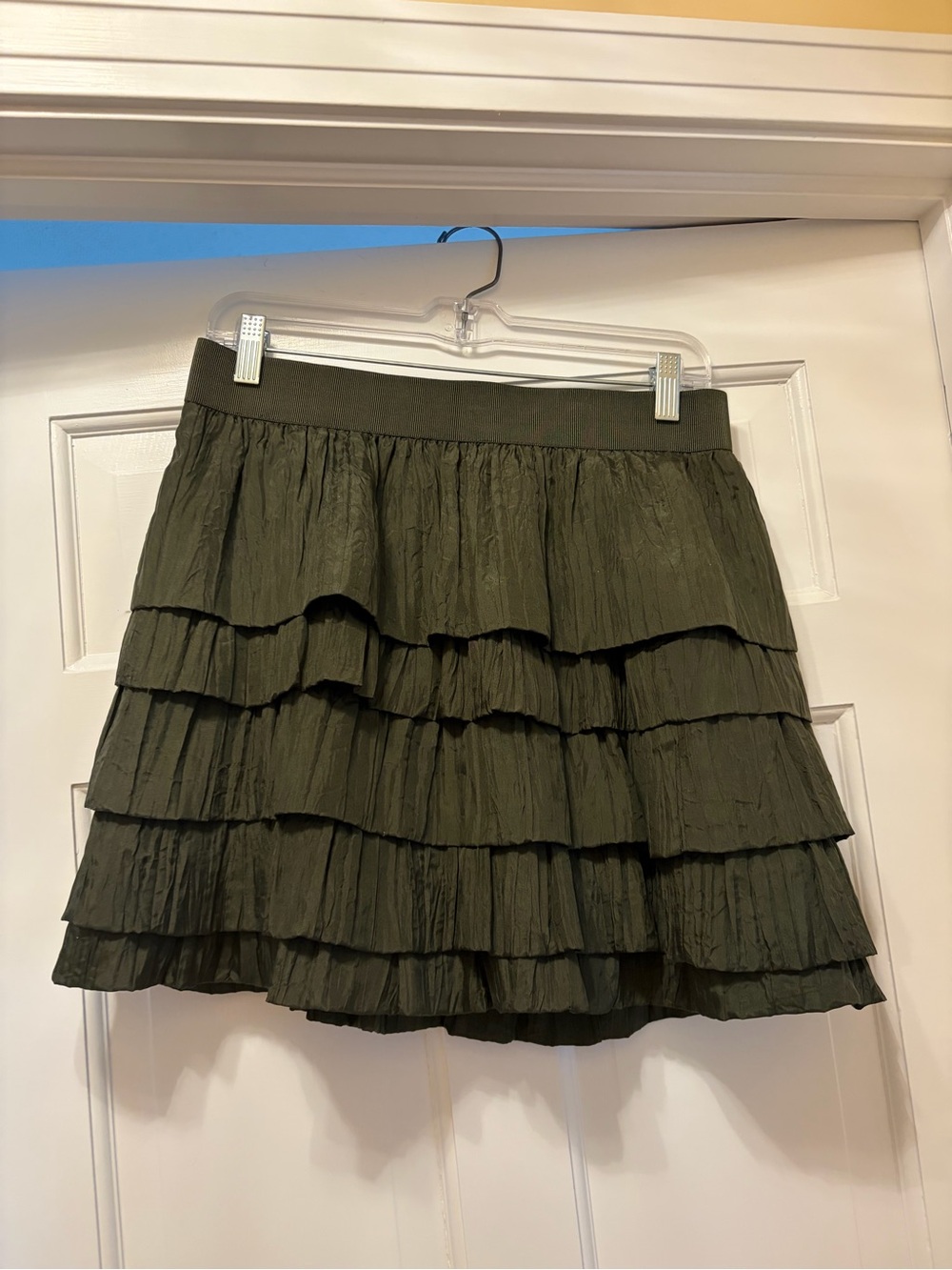 J. Crew Olive Tiered Ruffle Mini Skirt